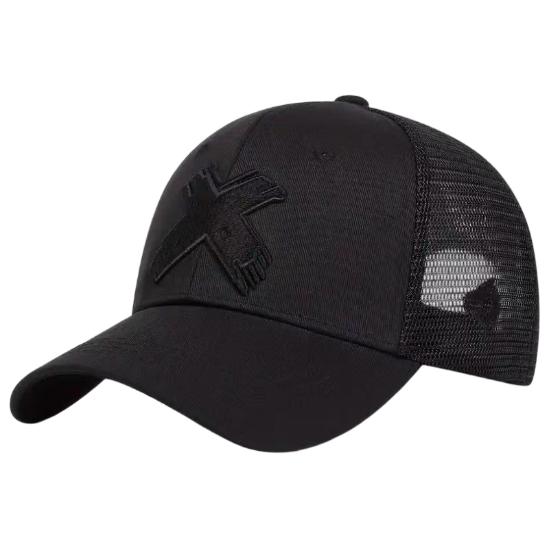 Distressed 6-Panel Trucker Hat with Embroidery Mesh Back Adjustable Strap-Breathable Polyester/Cotton Casual Hip Hop Beach Style