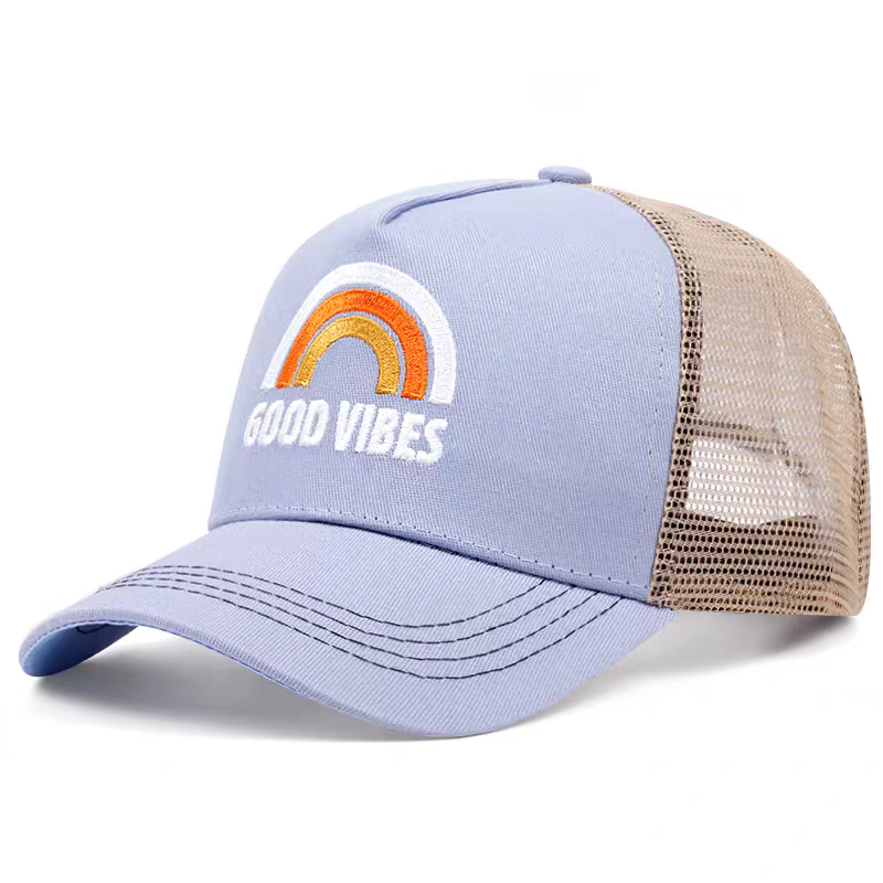 Flat Embroidery Mesh Trucker Cap Summer Breathable Sun Protection Retro Fashion Sports Outdoor Casual