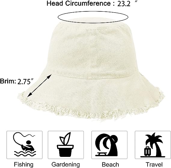 Women's UV Protected Summer Beach Sun Hat Frayed Bucket Design Foldable and Distressed Casual Style