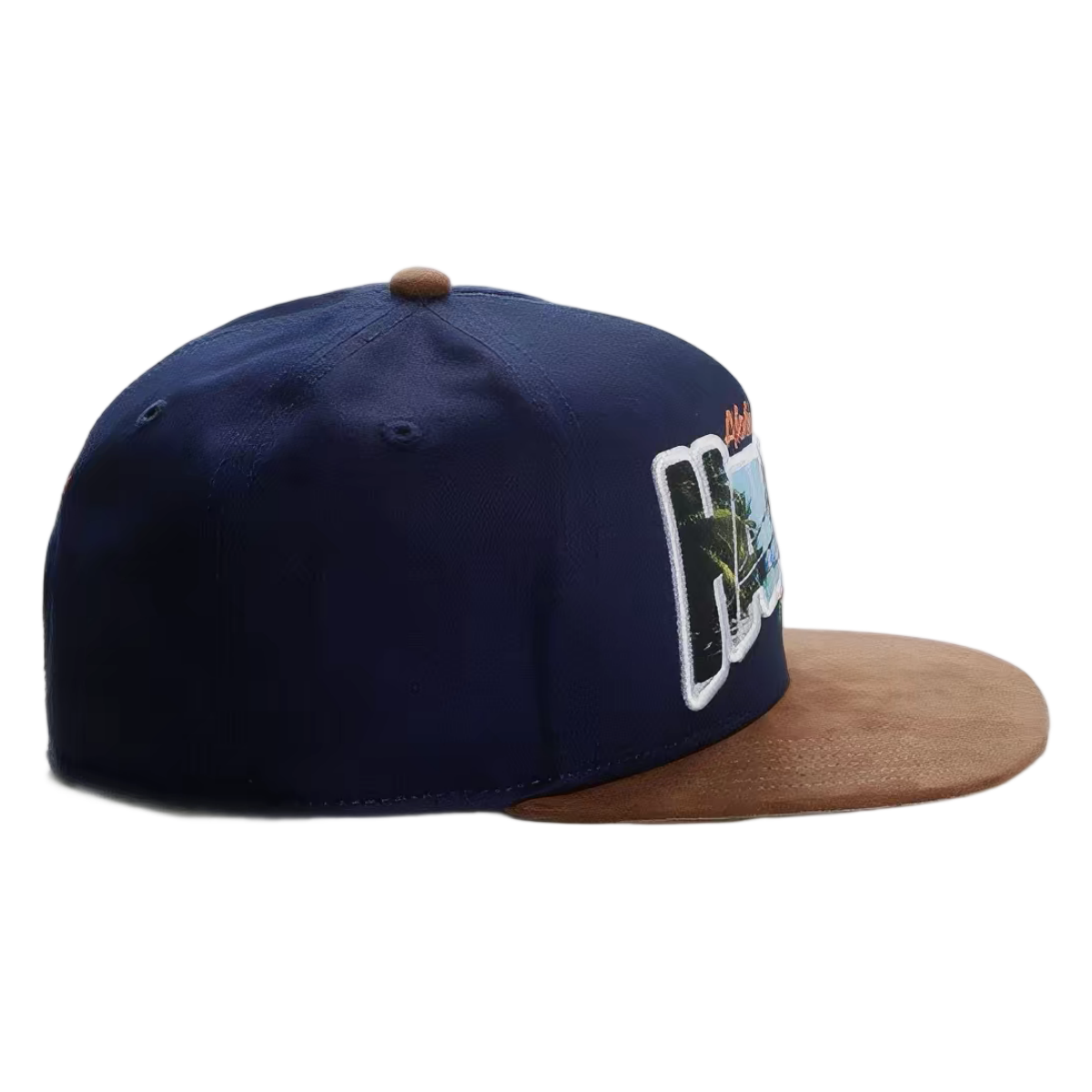 Hawaii 3D Embroidered Suede Flat Brim Snapback Cap Tropical Vacation Adjustable Hat