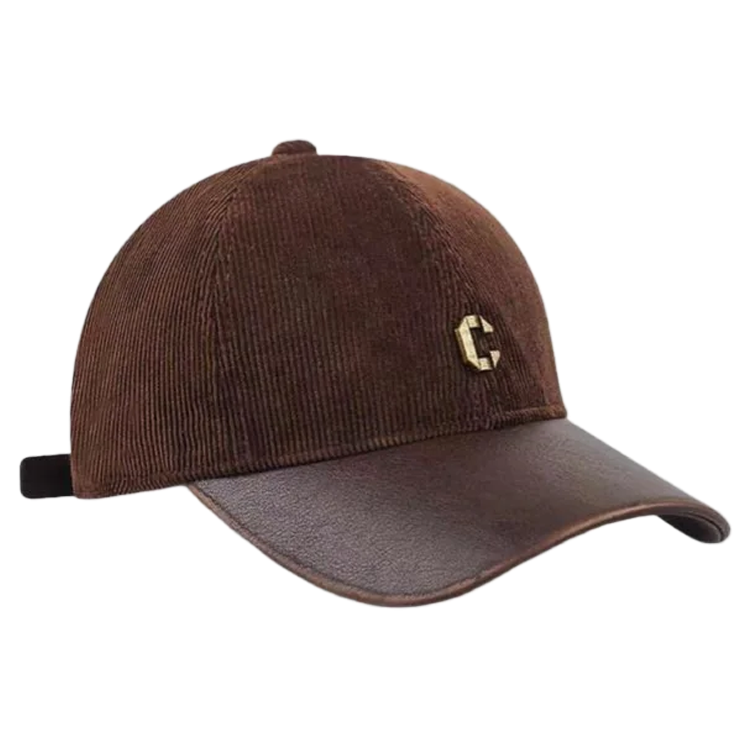 Dark Brown Corduroy Dobby Letter Pattern Common Fabric Unisex Adjustable Strap Casual Sun Duckbill Baseball Cap