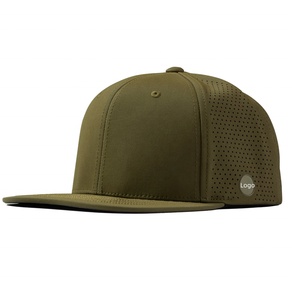 Premium Perforated Sporty Outdoor Travel Snapback Cap Breathable Waterproof Performance Hat with Flat Brim