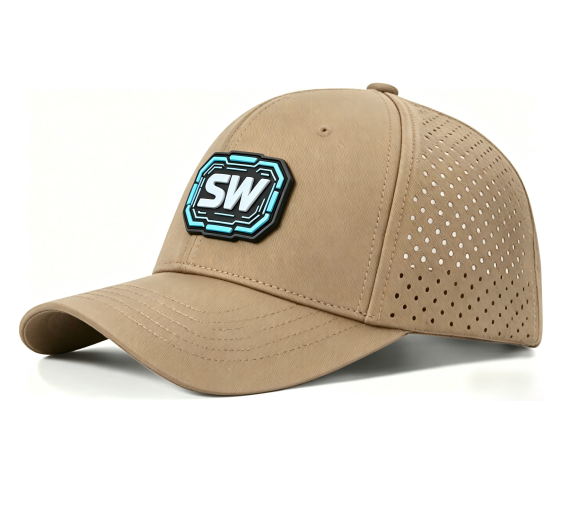 Custom 6 Panel Laser Hole Breathable Sports Baseball Cap Men Casual Hollow Out Mesh Golf Hat With 3D PVC Patch Logo