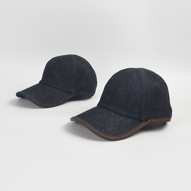 2026 Summer Collection: High-Quality New Denim Cap with Dark Blue Leather Trim, Adjustable Circumference, 6-Panel Baseball Cap
