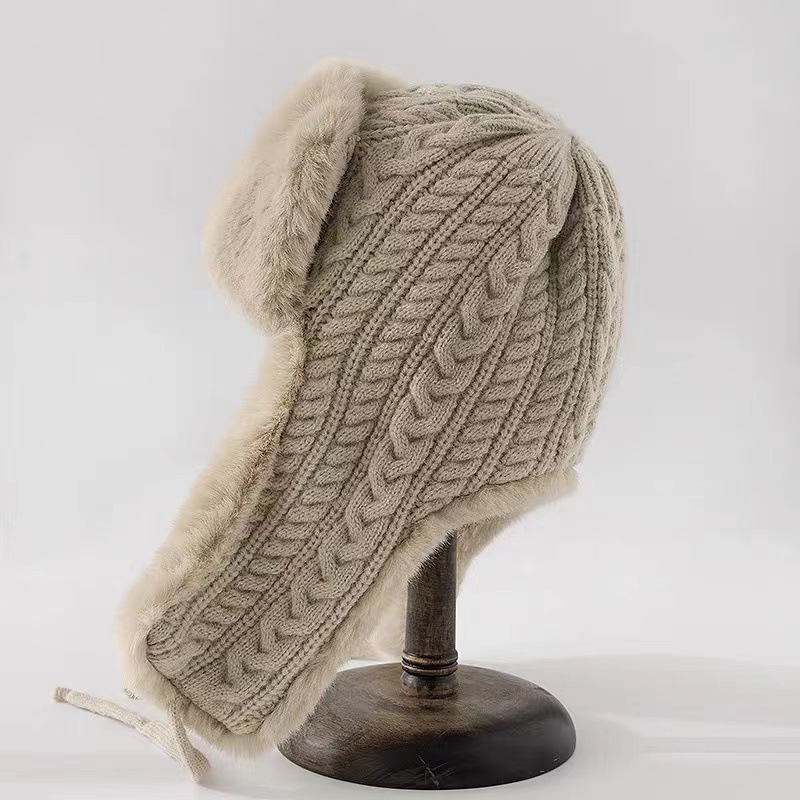 Wool Winter Ear-Protection Ski Winter Hat-Warm Padded Thick Machine Embroidery Cap for Outdoor & Daily Use