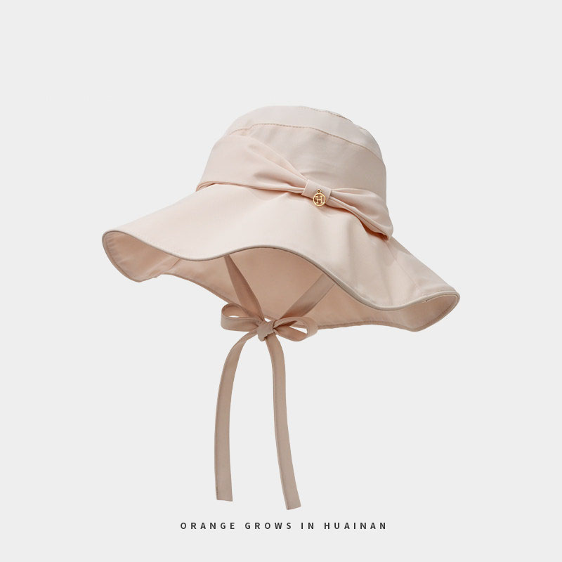 Women's Summer and Spring New Style Bowknot Solid Color Bucket Hat for Outdoor Fashion Sun protection and Sunblock
