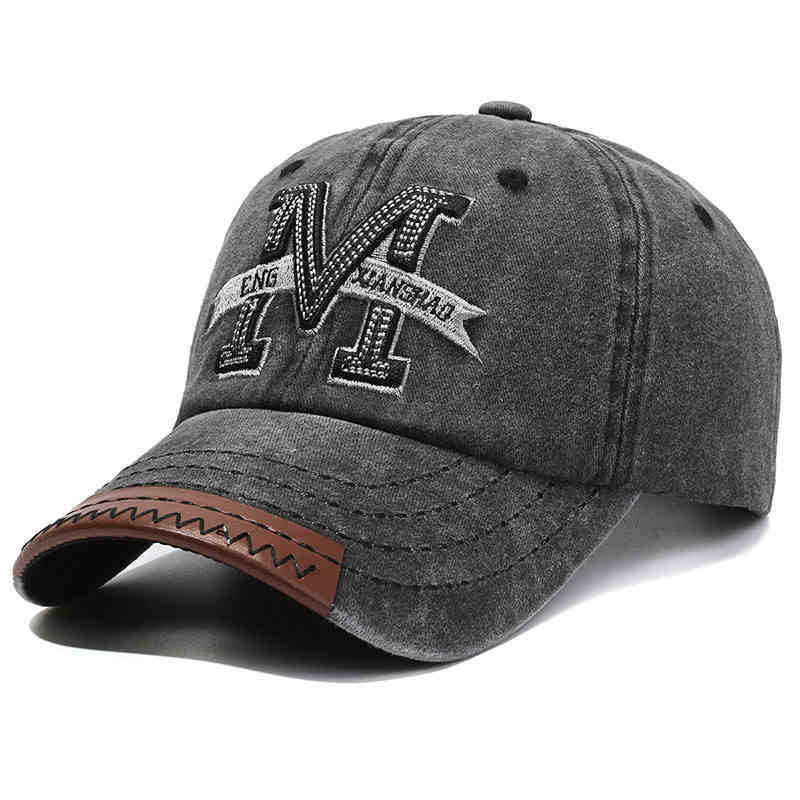 Spring and Autumn Vintage Baseball Cap for Men and Women Outdoor Sun protection Hat Washed Denim Distressed Letter Embroidery
