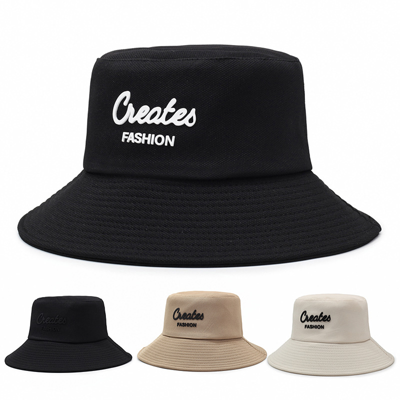 Bucket Hat Women's Spring-autumn New Style Fashionable Rubberized Letter Outdoor Casual Sun-protective Boater Hat