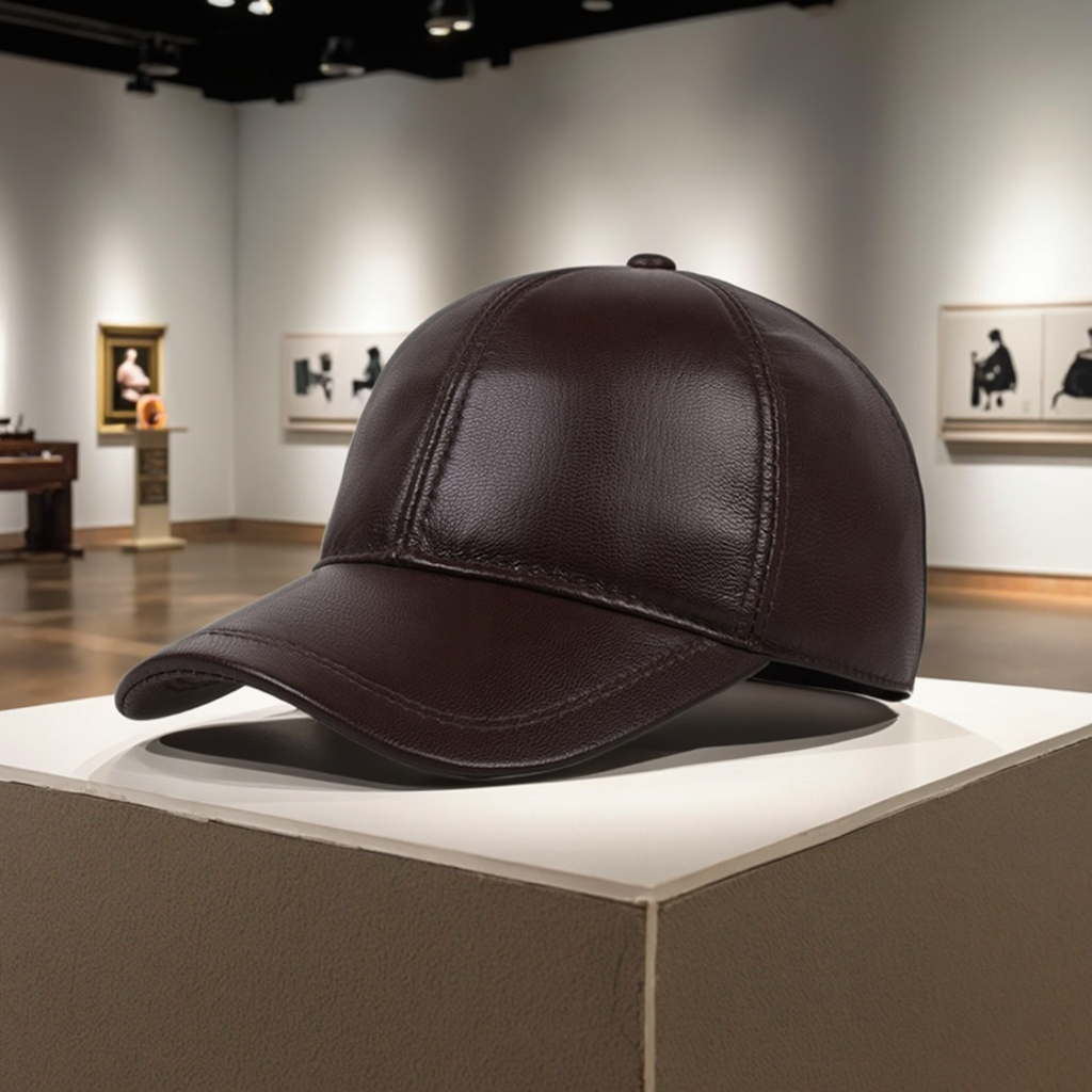 Custom Fashionable 6-Panel Genuine Brown Leather Baseball Cap for Men High Quality Oxford Fabric Puff Printing Common Features
