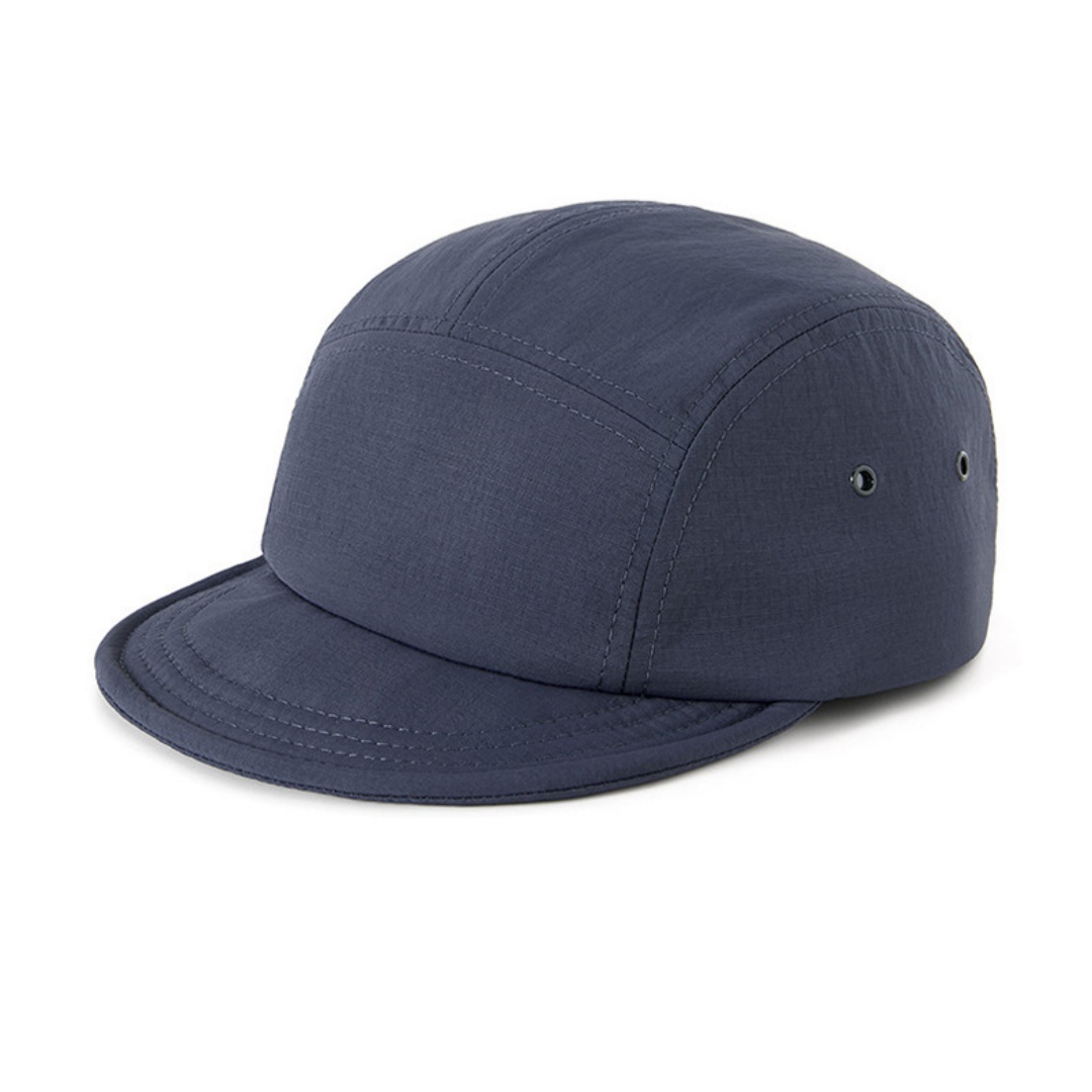 Woven Nylon Back Strap Packable Bill Soft Mesh Side Panels Custom Unstructured 5 Panel Polyester Camp Running Hat Caps