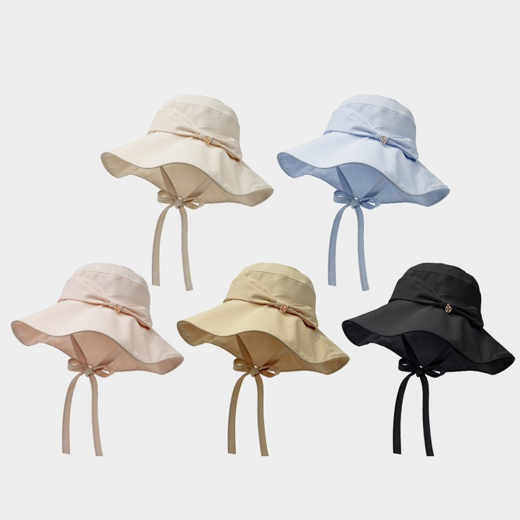 Women's Summer and Spring New Style Bowknot Solid Color Bucket Hat for Outdoor Fashion Sun protection and Sunblock
