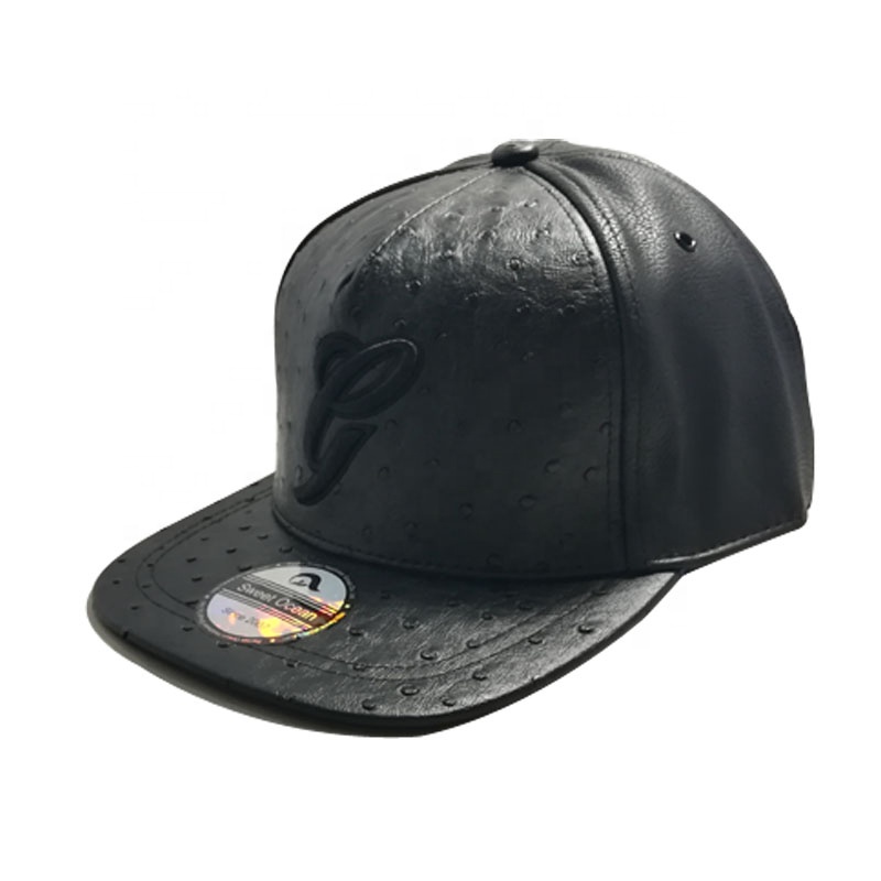 High Quality Black 6-panel Leather Flat Brim Snapback Caps with Custom Logo Outdoor Travel Street Style Character
