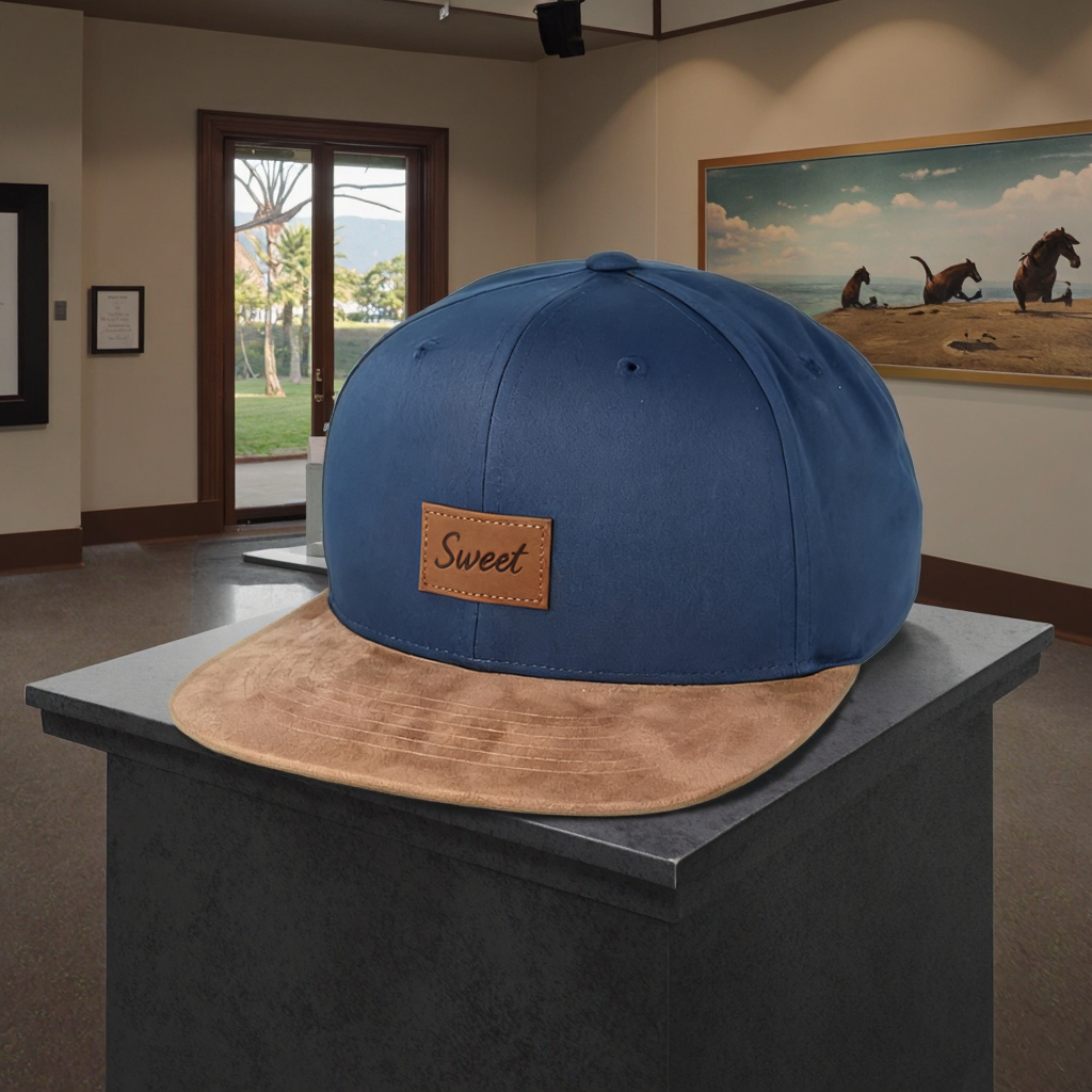 High Quality Custom Navy Brown Suede Flat Brim Adjustable Snapback Caps Unisex Two Tone 6 Panel Baseball Caps Blank Fashion