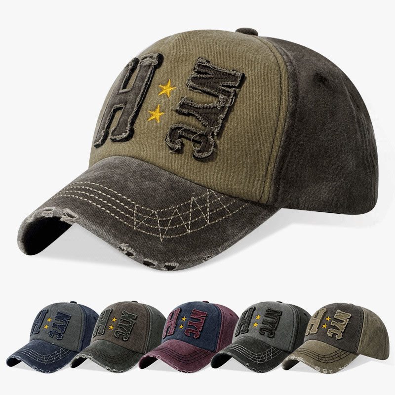 Washed Cotton Distressed Embroidery Vintage Baseball Cap for Men Multi-color Design