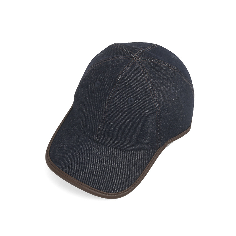 2026 Summer Collection: High-Quality New Denim Cap with Dark Blue Leather Trim, Adjustable Circumference, 6-Panel Baseball Cap