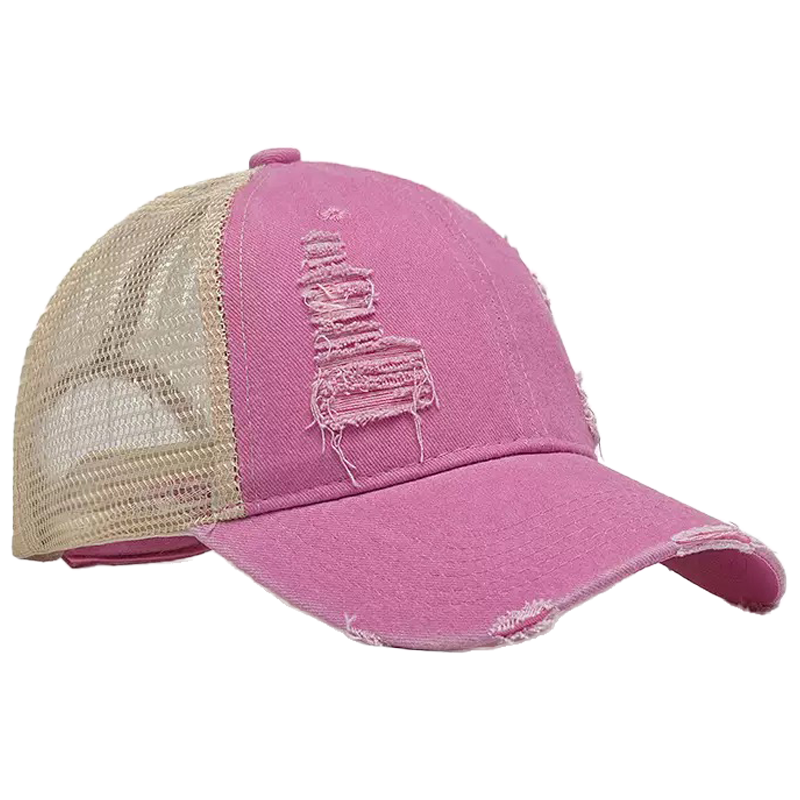 6-Panel Mesh Distressed Trucker Hat-Unisex Adjustable Cotton Casual Fashion Sporty Headwear with 3D Embroidery