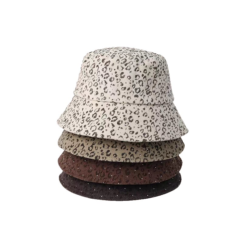 Vintage Leopard Print Digital Rhinestone Decor Bucket Hat Unisex Versatile Lightweight Shiny Sun Outdoor Travel Daily