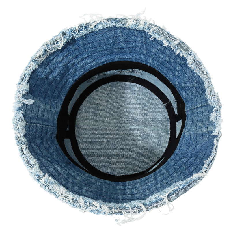 Fashionable Sun-protective Fisherman Hat with Washed-out Fringes of Denim Bucket Hat with a Basin-shaped Crown