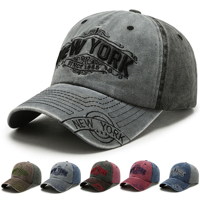Retro Distressed Vintage 6-Panel Baseball Cap Curved Brim Unisex Adjustable Water-washed Outdoor Sports Sun Hat