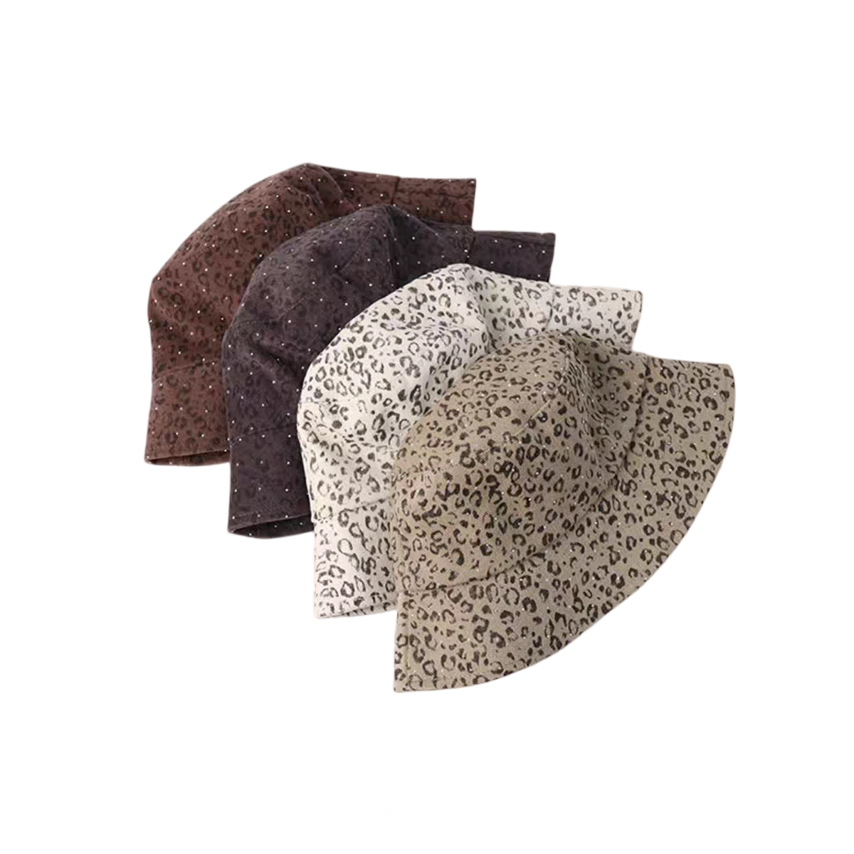 Vintage Leopard Print Digital Rhinestone Decor Bucket Hat Unisex Versatile Lightweight Shiny Sun Outdoor Travel Daily