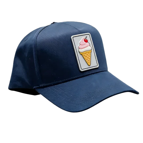 Vintage Navy Cotton Snapback Cap 3D Ice Cream Logo Rubber Badge Hat Hip Hop Streetwear Headwear with Back Embroidery
