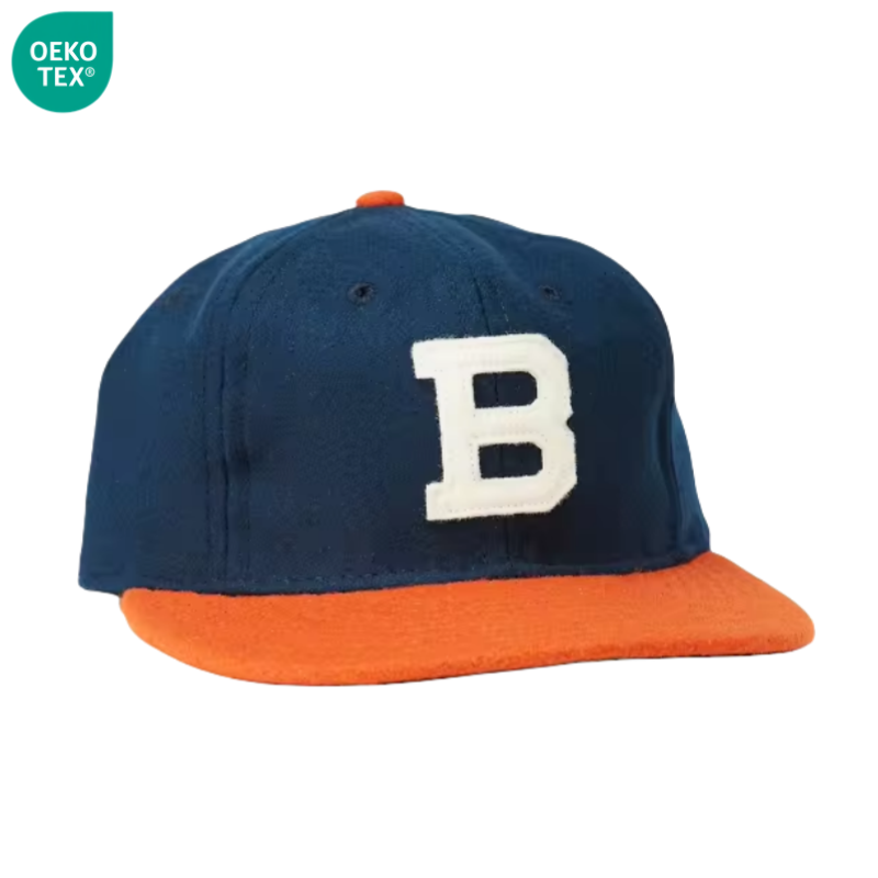Custom Flat Brim Wool Blend Unstructured Snapback Cap 6 Panel Brown Flocking Patch logo Felt Snapback Hats