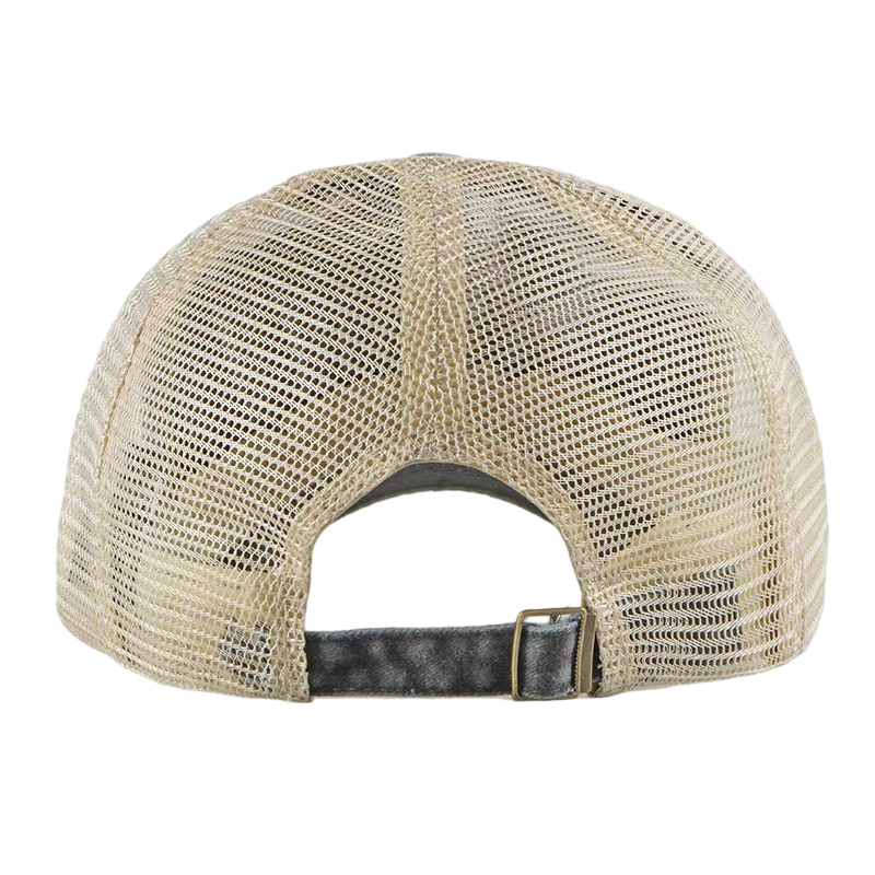 Washed Distressed Mesh 6-Panel Trucker Cap Breathable Adjustable Unisex Retro Dad Hat with Eyelet Ventilation for Sports & Beach