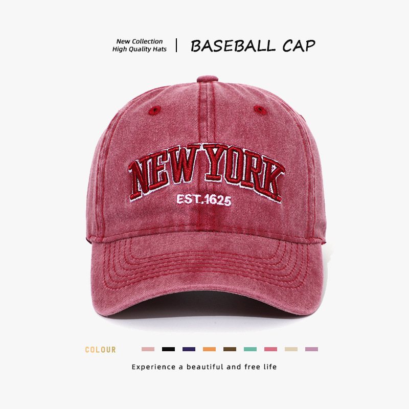 Vintage Distressed Washed Cotton 6-Panel Adjustable Baseball Cap with Letter Pattern Sun Protection Soft Fabric for Outdoor Use