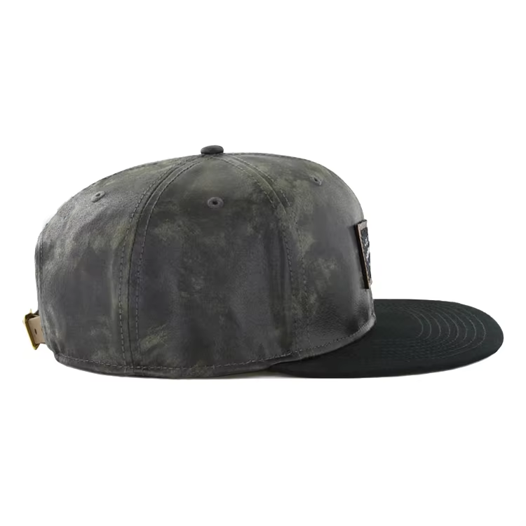 Custom Logo Unisex Blank PU Leather Patch Embroidery Snapback Cap Hats High Quality Distressed Fabric Snapback Hat