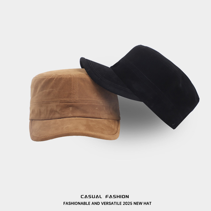New High-quality Suede Cap with Flat Top-Vintage Warm Horseback Riding Hat for Outdoor Travel Casual Use Adjustable Unisex