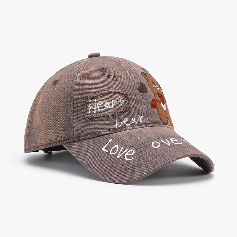 New 3D Painted Letter Teddy Bear Baseball Cap - All-season Water-washed Style