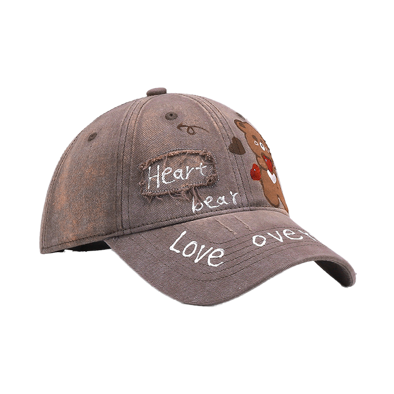 New 3D Painted Letter Teddy Bear Baseball Cap - All-season Water-washed Style
