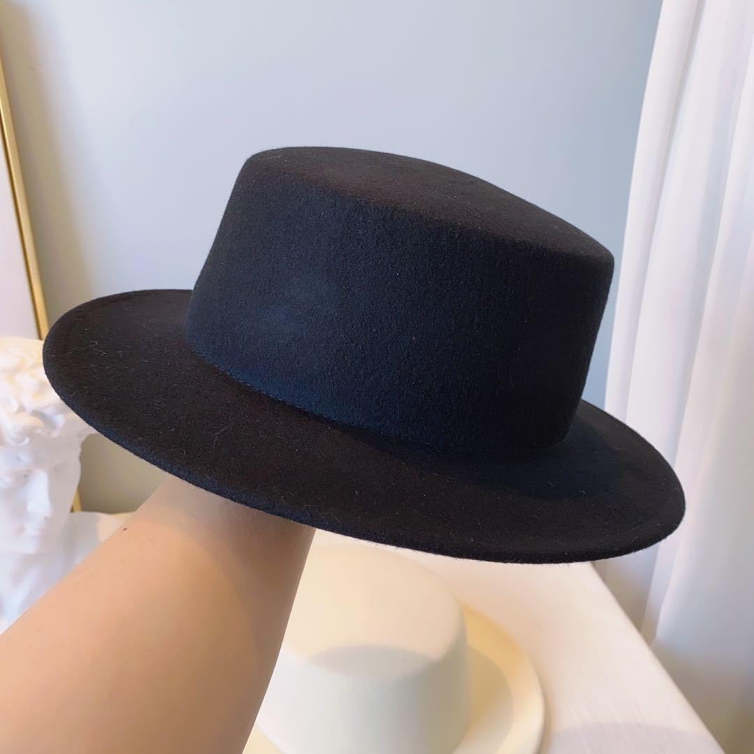 Custom Design Black Classic Fedora Hat Flat Top Wide Brim Jazz Hats Church Derby Cap for Men and Women Hats Sun protection