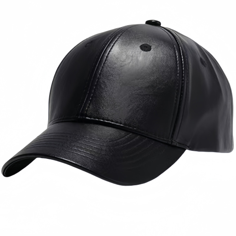 Black Custom PU Leather Baseball Cap Adjustable Stylish Hat for Men Women Fashionable Outdoor Use
