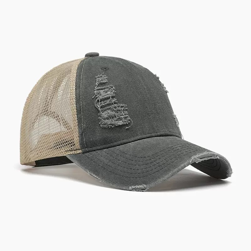 6-Panel Mesh Distressed Trucker Hat-Unisex Adjustable Cotton Casual Fashion Sporty Headwear with 3D Embroidery