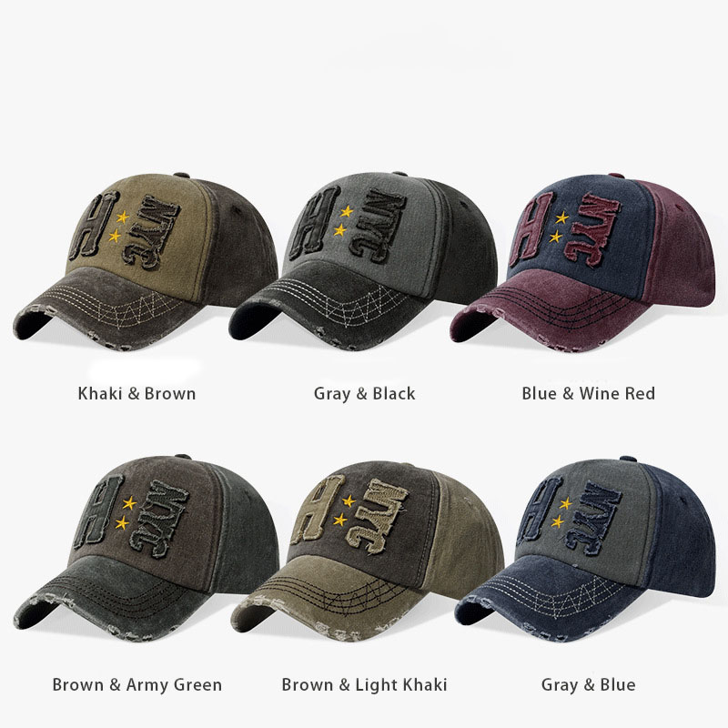 Washed Cotton Distressed Embroidery Vintage Baseball Cap for Men Multi-color Design