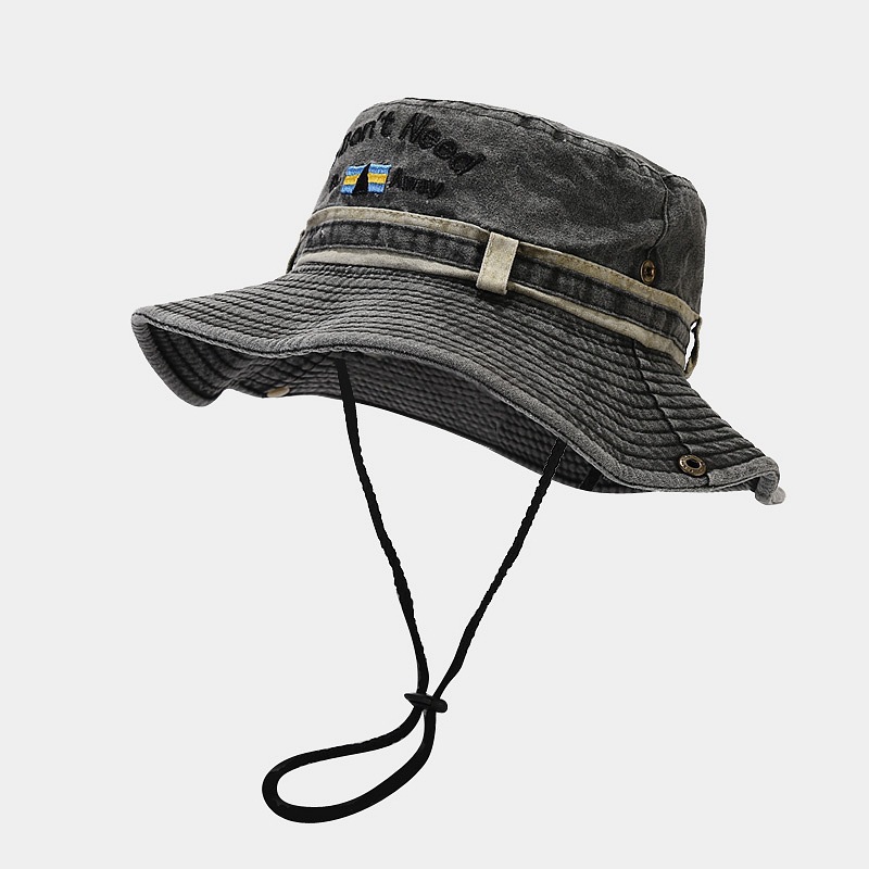Alphabet Washed Distressed Fishermen's Cowboy Hats Men Women Outdoor Camping Mountain Climbing Sun Protection Western Character