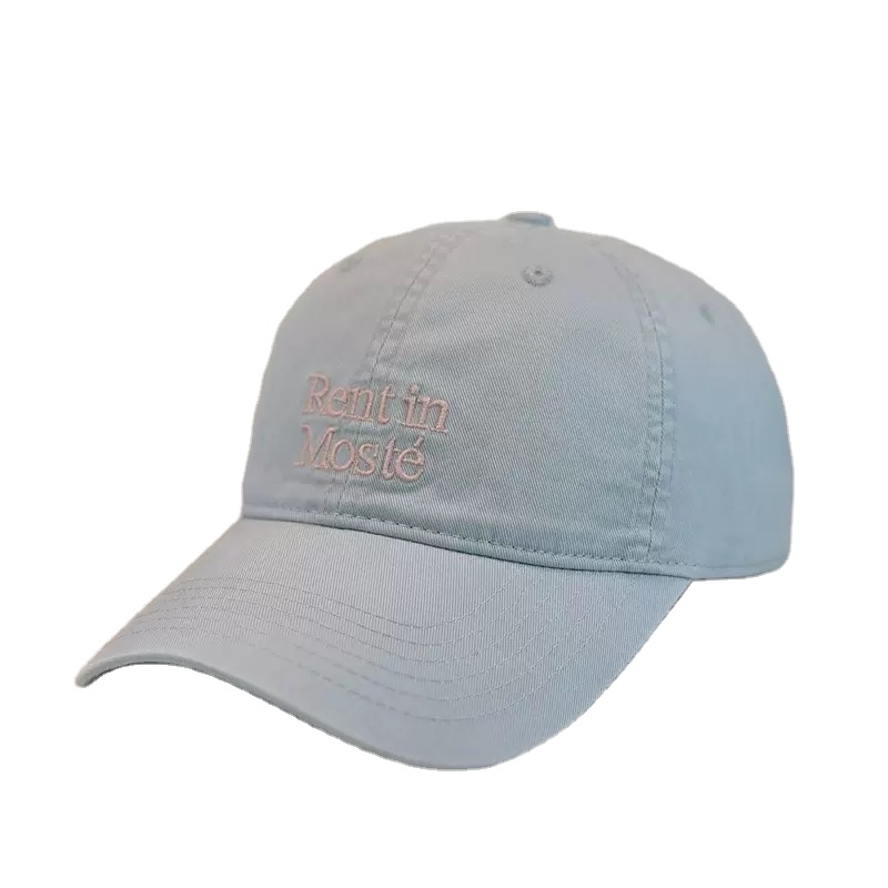 Vintage Washed 6-Panel Baseball Cap Navy Blue with Custom Text Embroidery Logo Adjustable Silver Copper Buckle Unisex Design