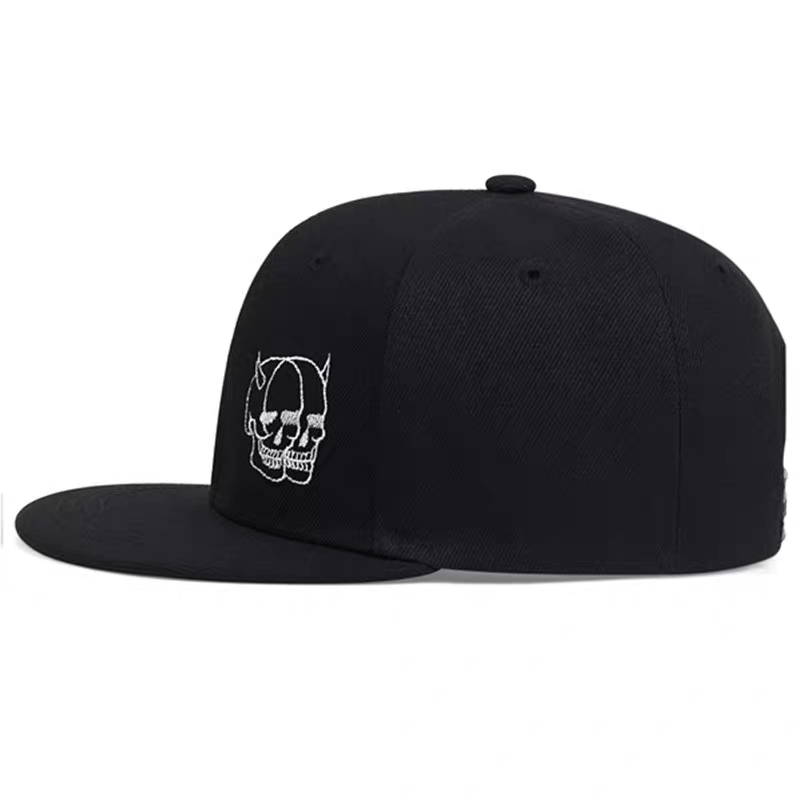 Dark Style 3D Double Skull Embroidery Flat Brim Baseball Cap Edgy Streetwear Fashion Unisex Hip-Hop Hat