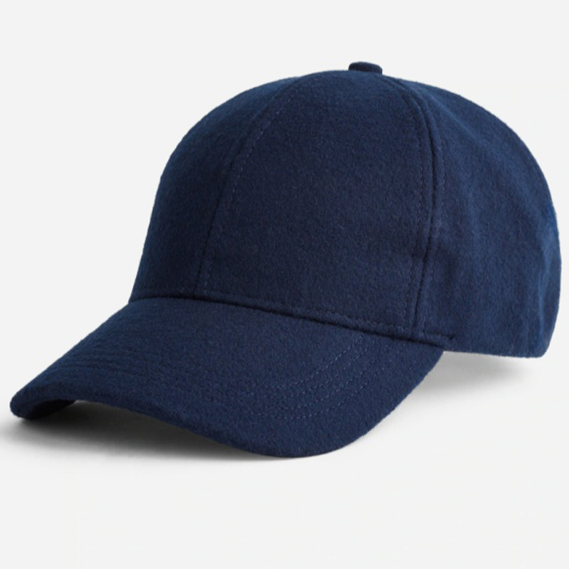 Custom Embroidered Logo 6-Panel Unstructured Luxury Wool Baseball Cap for Men Women Winter Warm Melton Blank Dad Hat Flat Brim