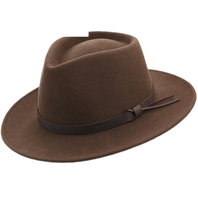 Custom Wide Brim Solid Fedora Felt Hats for Men Fedora Panama Hats With Leather Strap