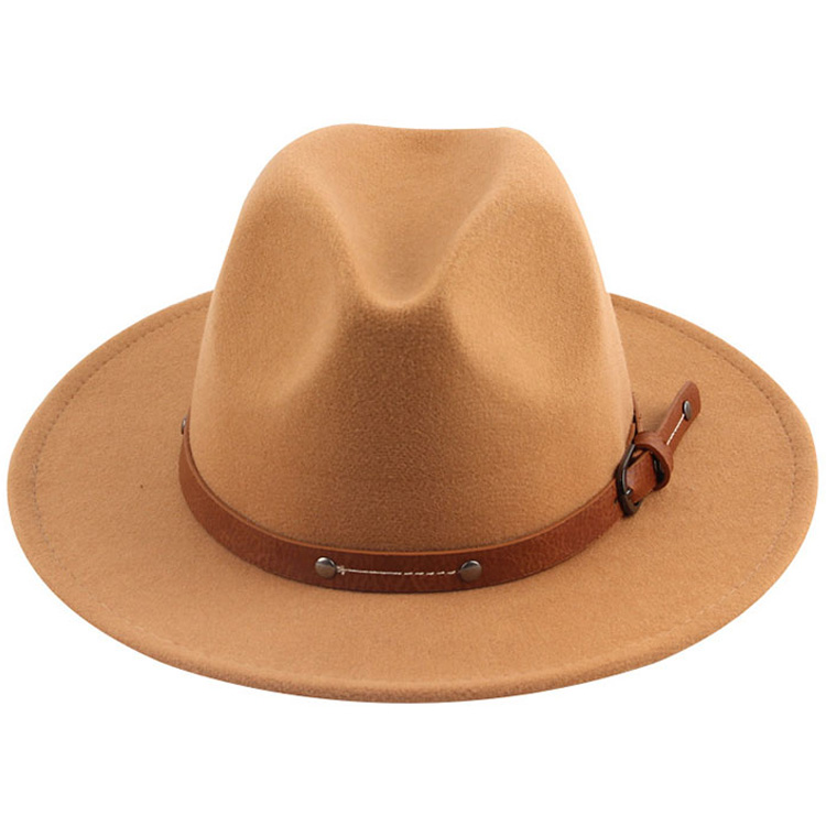 Custom Flat Top Jazz Top Cowboy Hat Autumn and Winter English Woolen Felt Hat With Leather String Fedora Hats for Women