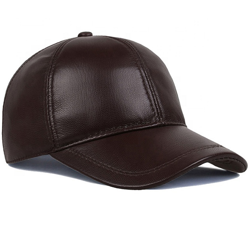 Custom Fashionable 6-Panel Genuine Brown Leather Baseball Cap for Men High Quality Oxford Fabric Puff Printing Common Features