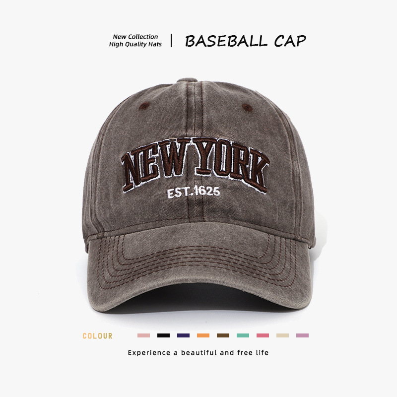 Vintage Distressed Washed Cotton 6-Panel Adjustable Baseball Cap with Letter Pattern Sun Protection Soft Fabric for Outdoor Use