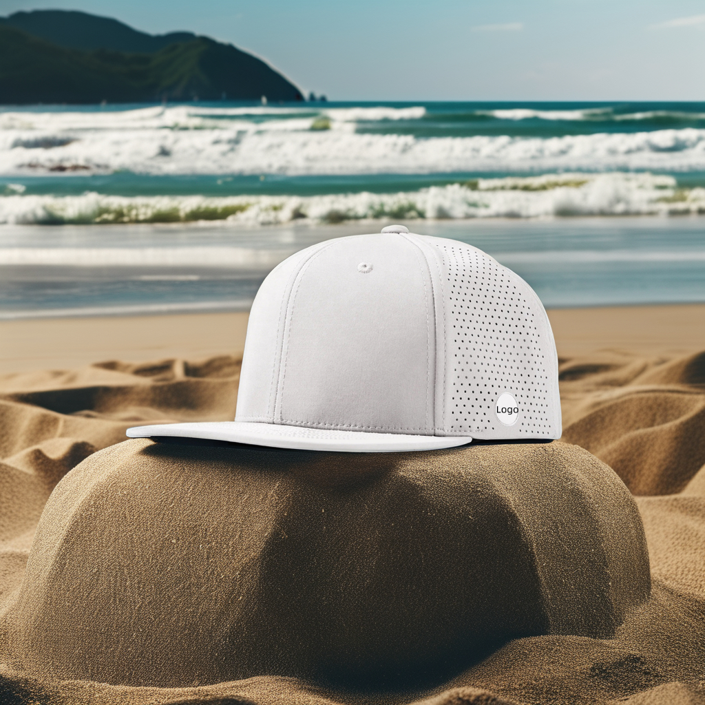 Premium Perforated Sporty Outdoor Travel Snapback Cap Breathable Waterproof Performance Hat with Flat Brim