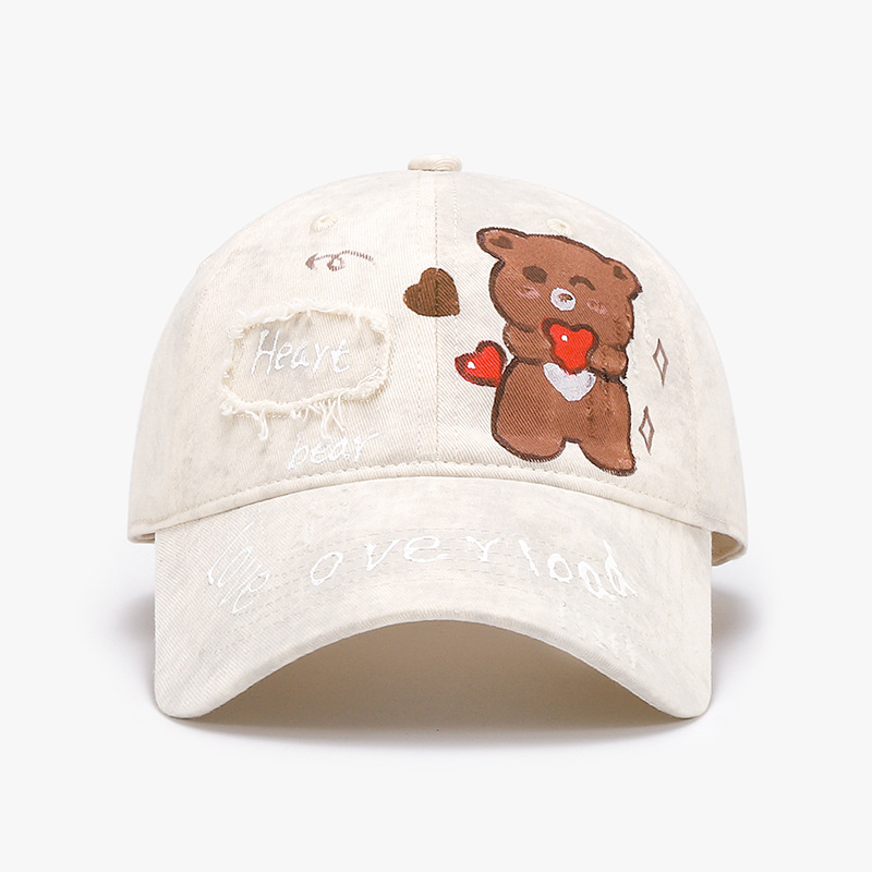 New 3D Painted Letter Teddy Bear Baseball Cap - All-season Water-washed Style