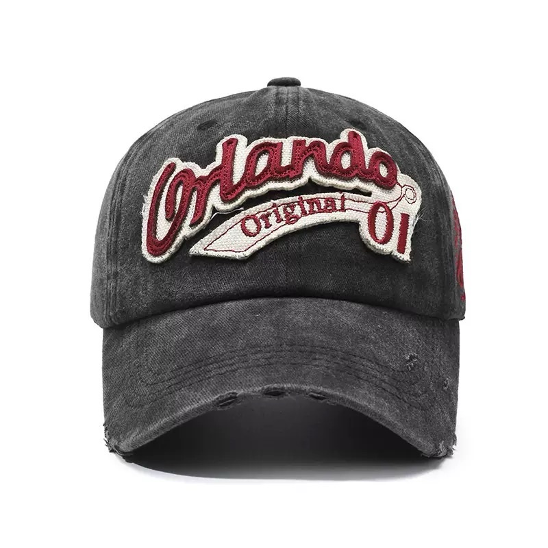 Vintage 6-Piece Baseball Cap Patch with Distressed Effect Hand Embroidered Tear-Shaped Holes Letter Pattern