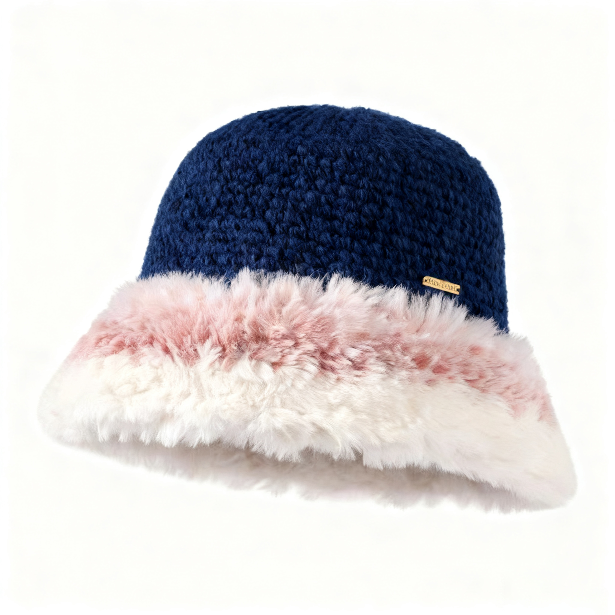 Customized Designer Pink Rainbow Fleece Wool Bucket Hat for Women Warm Winter Knitted Hat with Digital Printed Letter Pattern