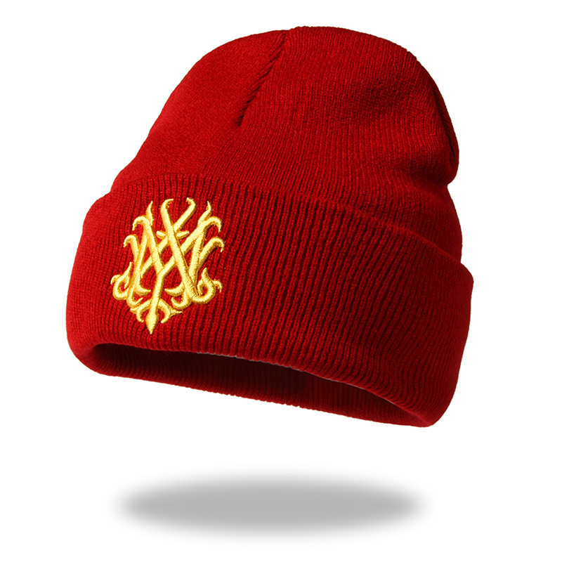 New Knit Hat with Embroidered Wolf Pattern Pullover Cap Street Hip-hop Style Cold Hat, Warm Hat