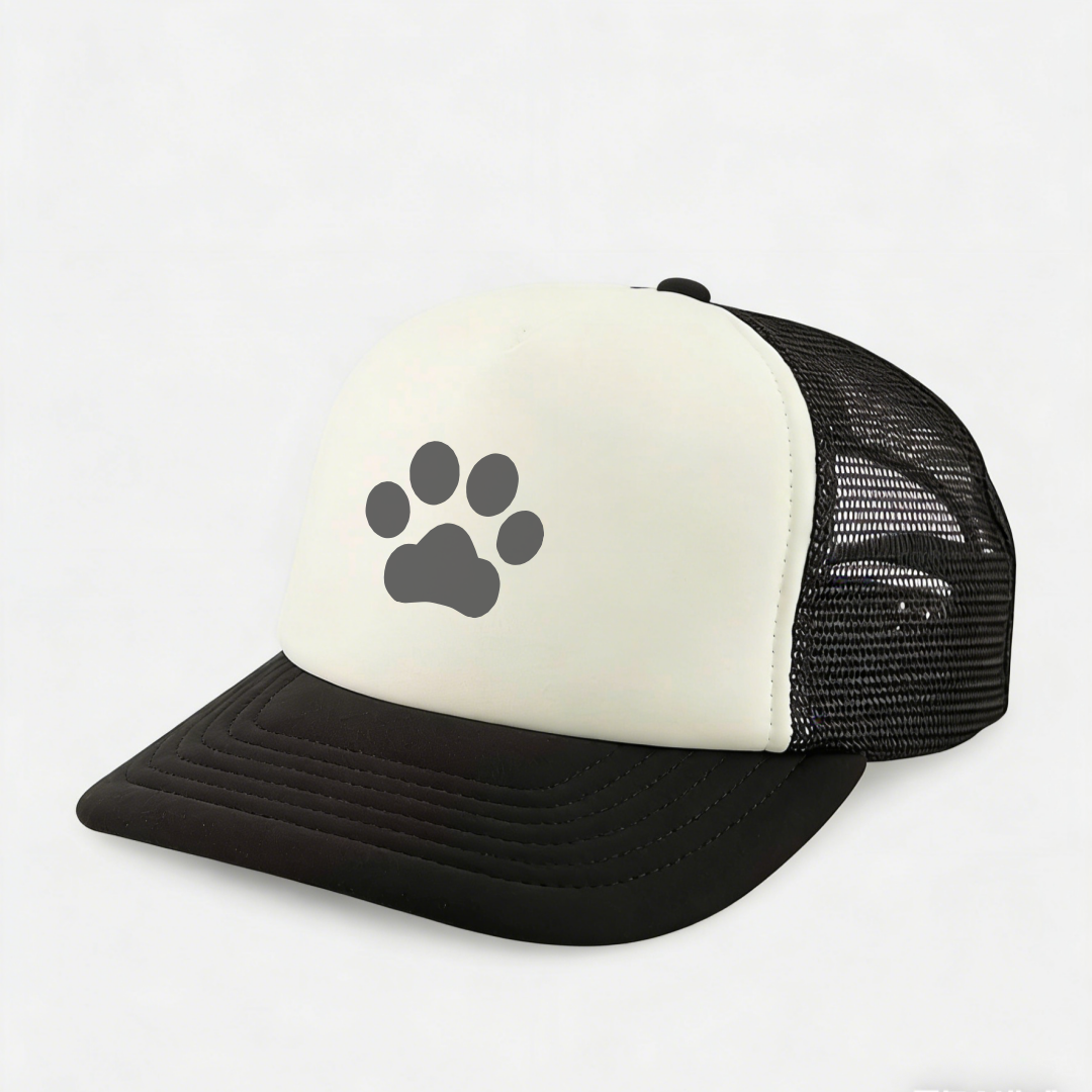 Cute Custom Embroidery High Quality 5-Panel Mesh Trucker Hat Dog Paw Print Terry Breathable Waterproof Fishing Ready Snapback